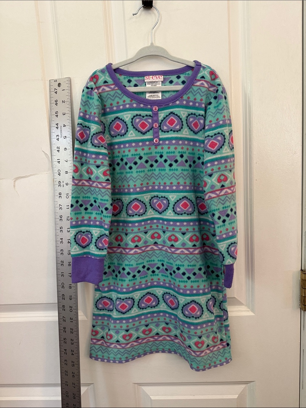 St Eve Girls' Aqua & Purple Heart Pattern Fleece Nightgown